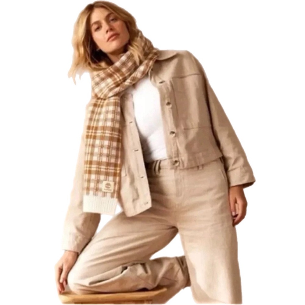 Timberland Scarf Reversible Buffalo Plaid Yellow Gold Cream